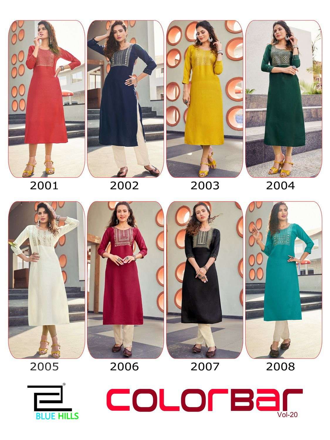 COLORBAR VOL 20 VISCOSE DOBBY ZARI EMBROIDERY WITH SEQUENCE WORK STRAIGHT CUT KURTI BY BLUE HILLS INDEX